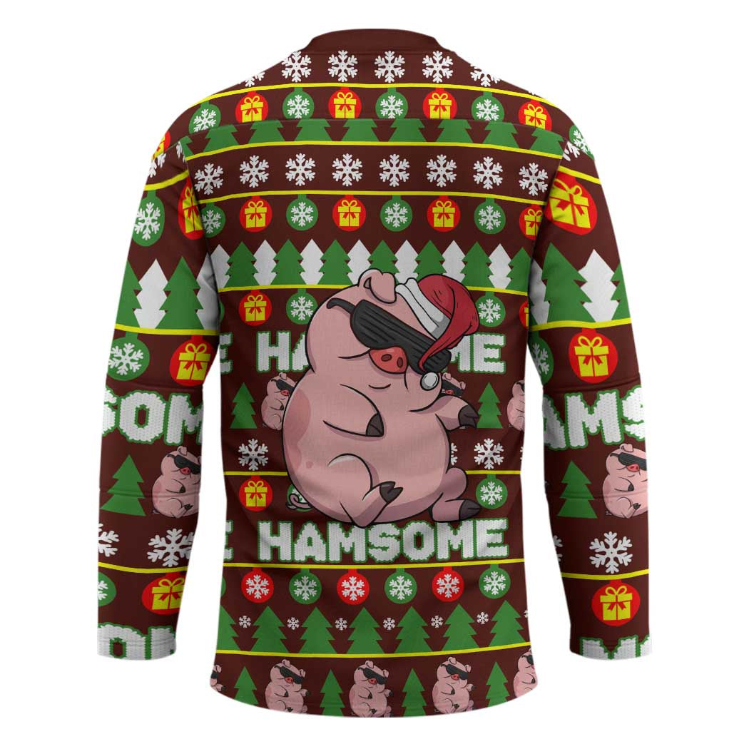 Hamsome Cute Pig Christmas Hockey Jersey Xmas Holiday Patterns - Wonder Print Shop