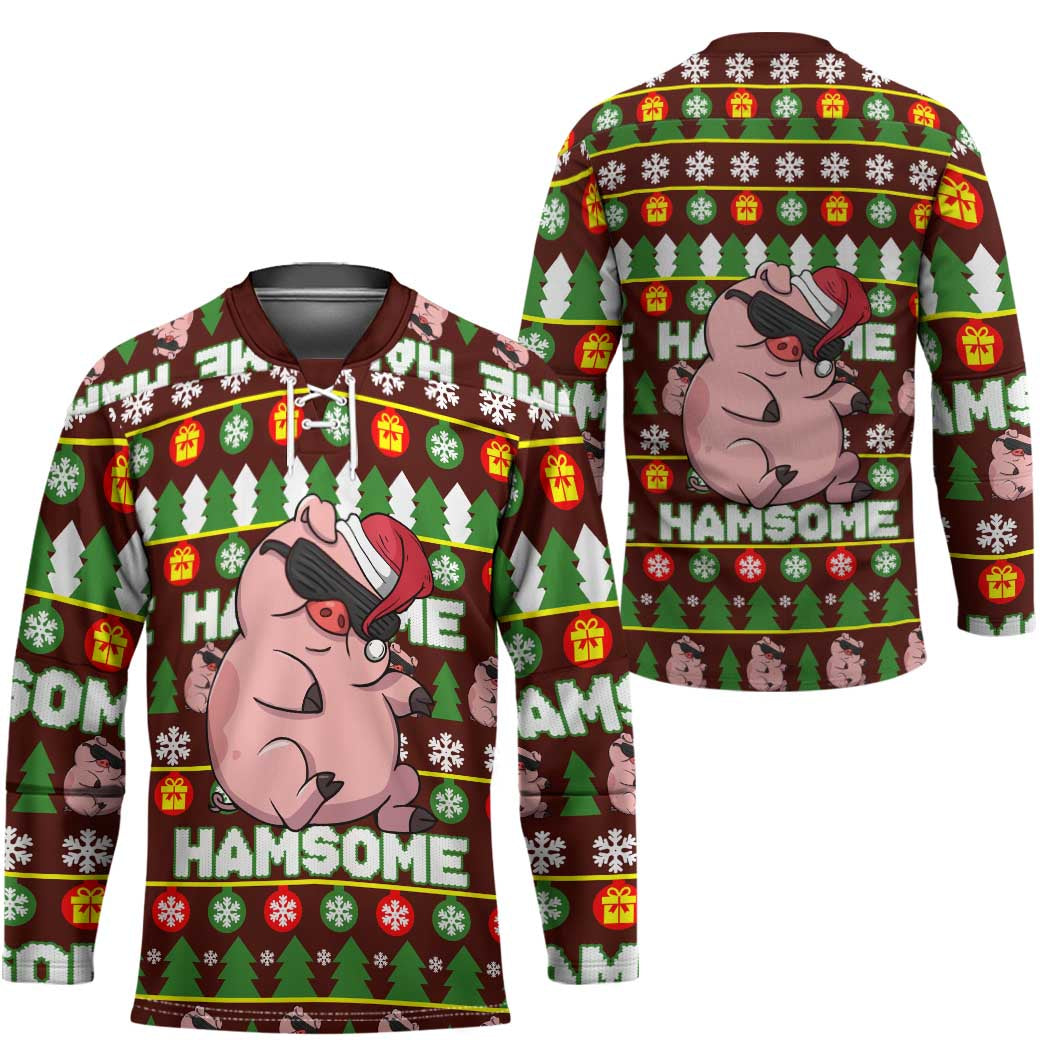 Hamsome Cute Pig Christmas Hockey Jersey Xmas Holiday Patterns - Wonder Print Shop