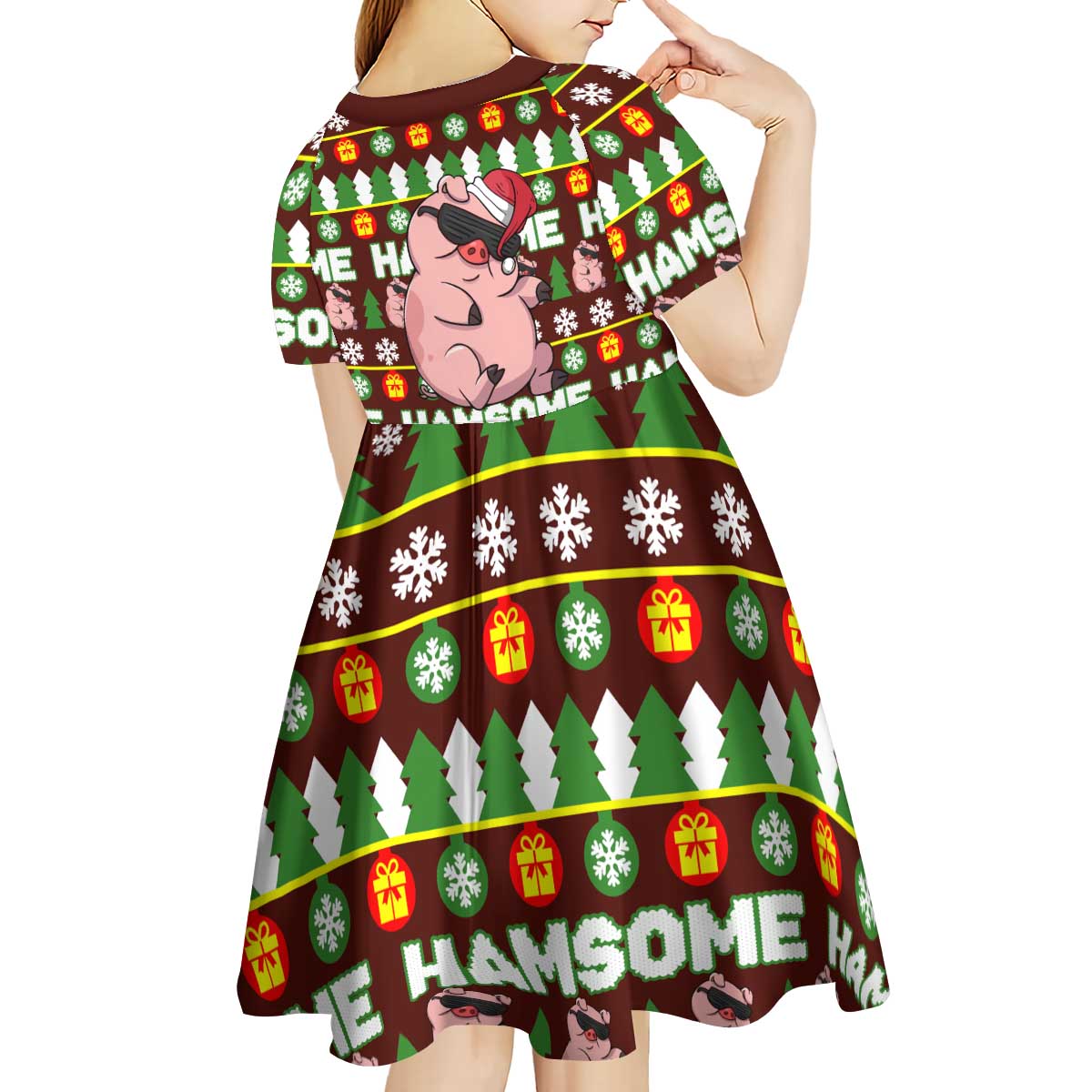 Hamsome Cute Pig Christmas Kid Short Sleeve Dress Xmas Holiday Patterns - Wonder Print Shop