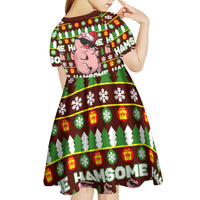 Hamsome Cute Pig Christmas Kid Short Sleeve Dress Xmas Holiday Patterns - Wonder Print Shop