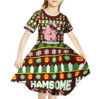 Hamsome Cute Pig Christmas Kid Short Sleeve Dress Xmas Holiday Patterns - Wonder Print Shop