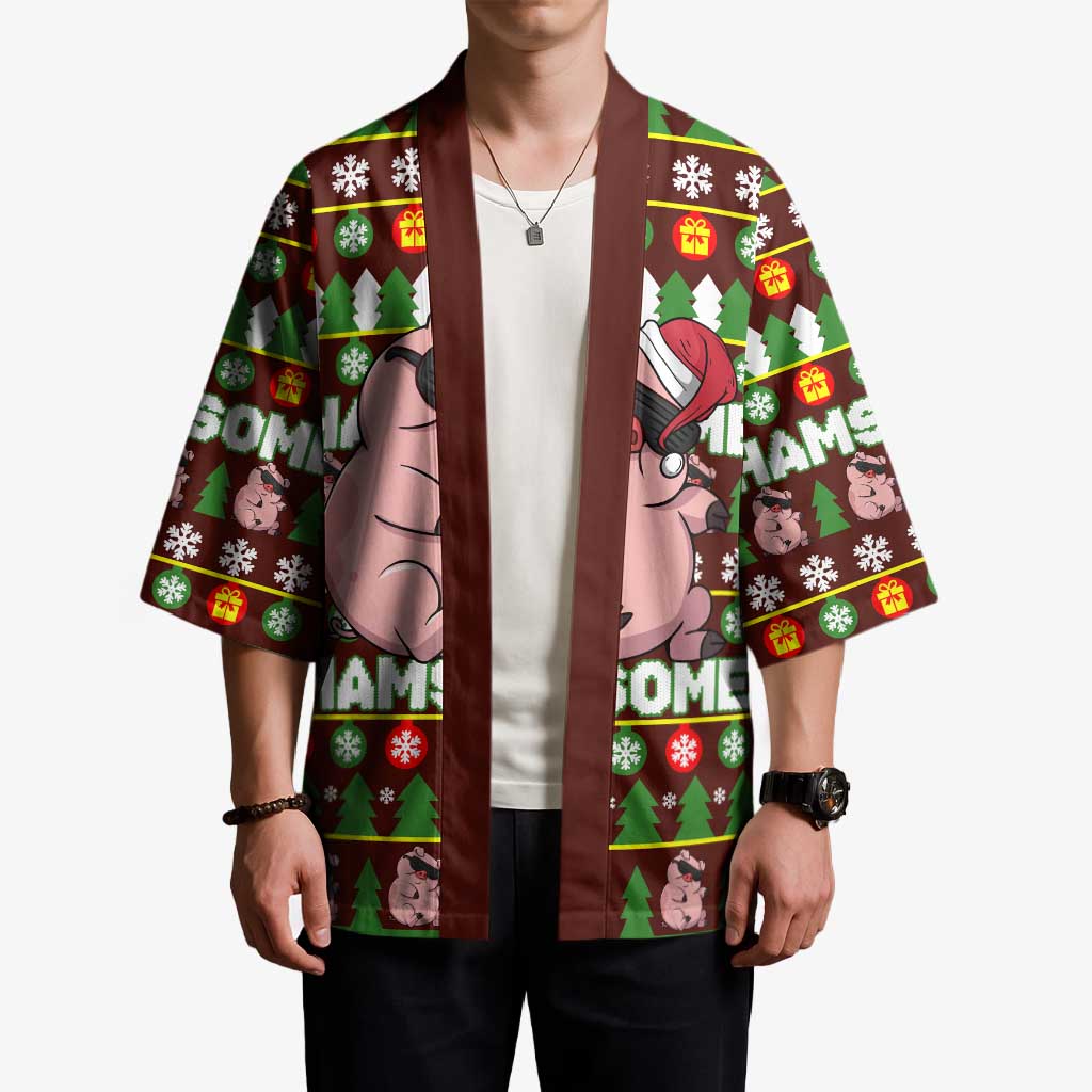 Hamsome Cute Pig Christmas Kimono Xmas Holiday Patterns - Wonder Print Shop