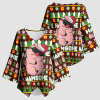 Hamsome Cute Pig Christmas Kimono Sleeve Blouse Xmas Holiday Patterns - Wonder Print Shop