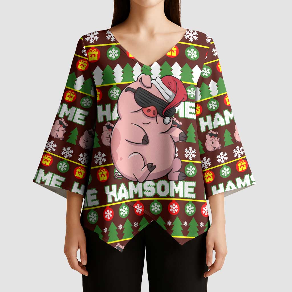 Hamsome Cute Pig Christmas Kimono Sleeve Blouse Xmas Holiday Patterns - Wonder Print Shop