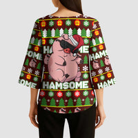 Hamsome Cute Pig Christmas Kimono Sleeve Blouse Xmas Holiday Patterns - Wonder Print Shop