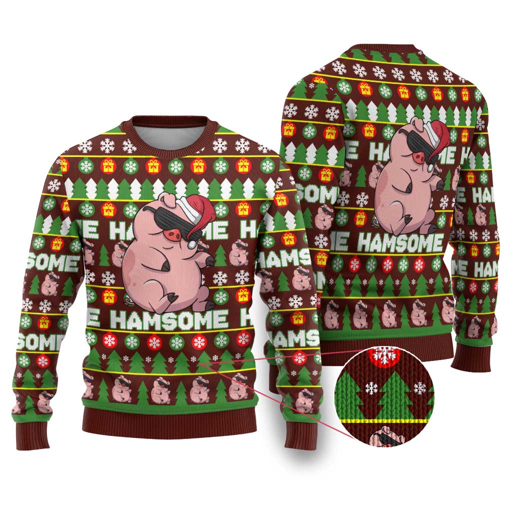 Hamsome Cute Pig Christmas Ugly Christmas Sweater Xmas Holiday Patterns - Wonder Print Shop