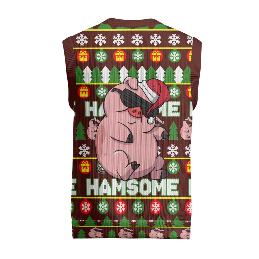 Hamsome Cute Pig Christmas Knitted V-Neck Vest Xmas Holiday Patterns - Wonder Print Shop