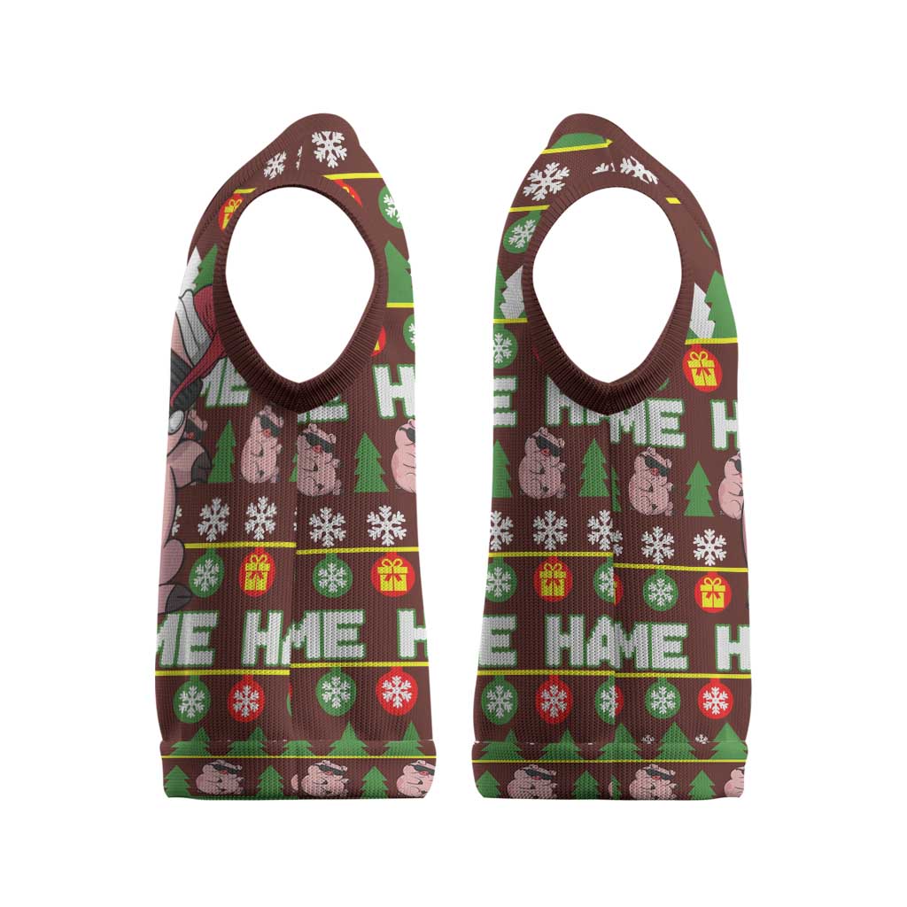Hamsome Cute Pig Christmas Knitted V-Neck Vest Xmas Holiday Patterns - Wonder Print Shop