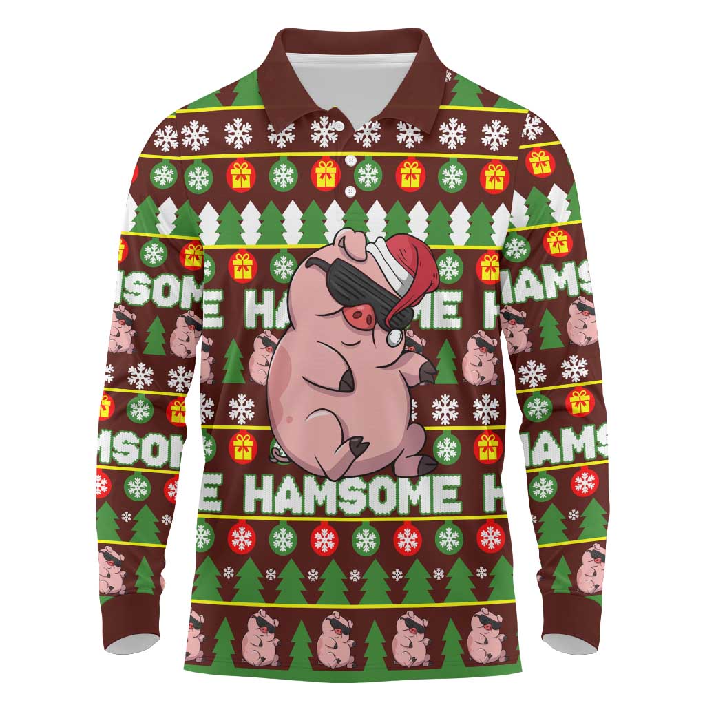 Hamsome Cute Pig Christmas Long Sleeve Polo Shirt Xmas Holiday Patterns - Wonder Print Shop