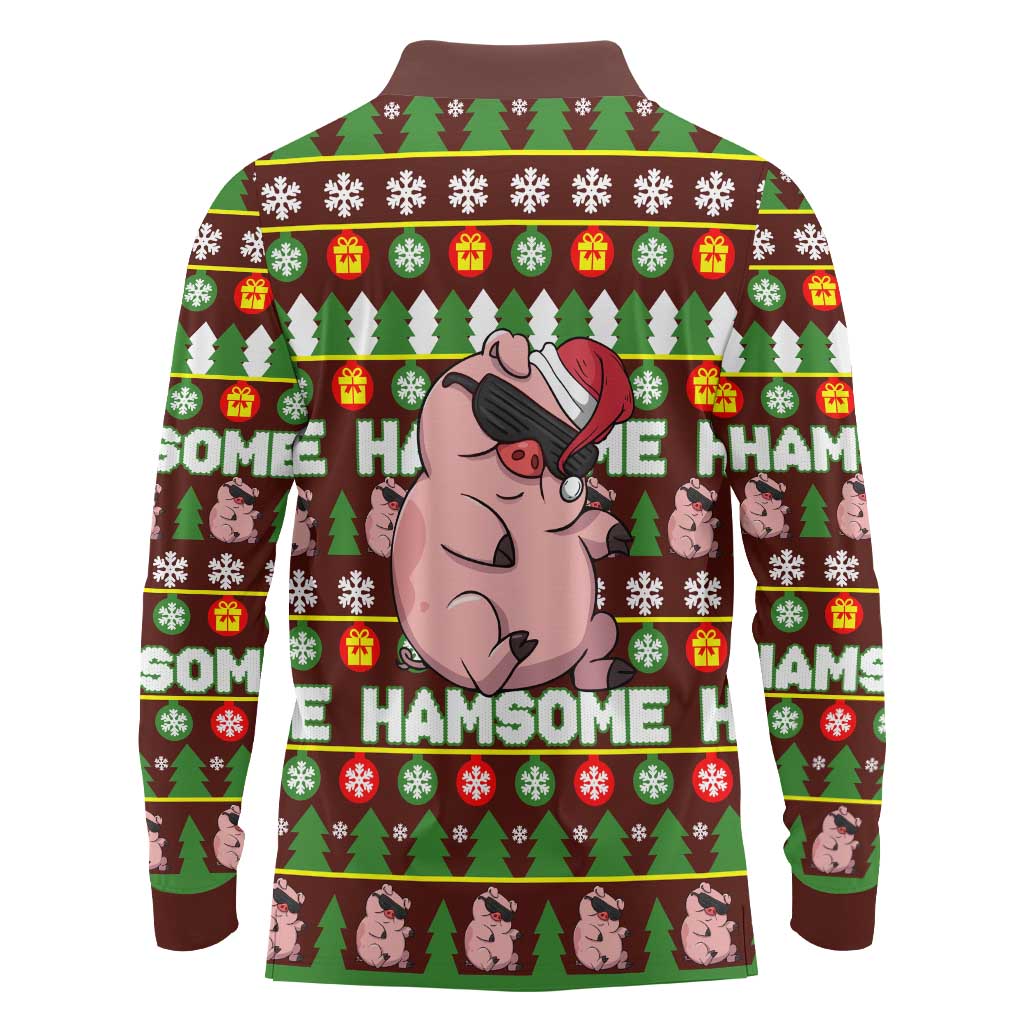 Hamsome Cute Pig Christmas Long Sleeve Polo Shirt Xmas Holiday Patterns - Wonder Print Shop