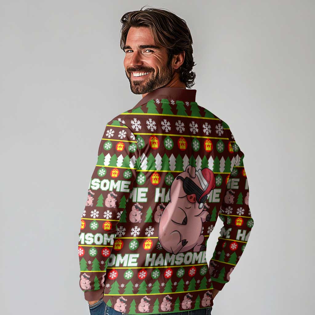 Hamsome Cute Pig Christmas Long Sleeve Polo Shirt Xmas Holiday Patterns - Wonder Print Shop