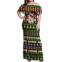 Hamsome Cute Pig Christmas Off Shoulder Maxi Dress Xmas Holiday Patterns - Wonder Print Shop