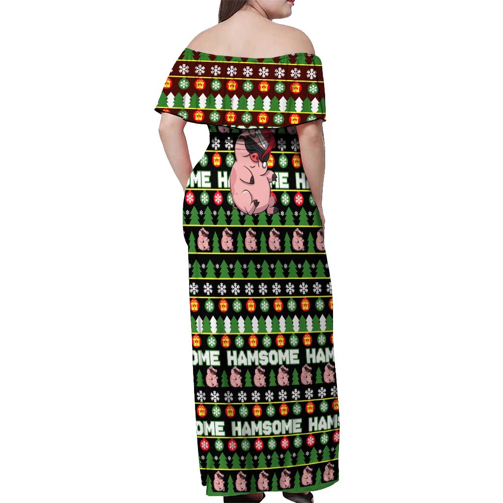 Hamsome Cute Pig Christmas Off Shoulder Maxi Dress Xmas Holiday Patterns - Wonder Print Shop