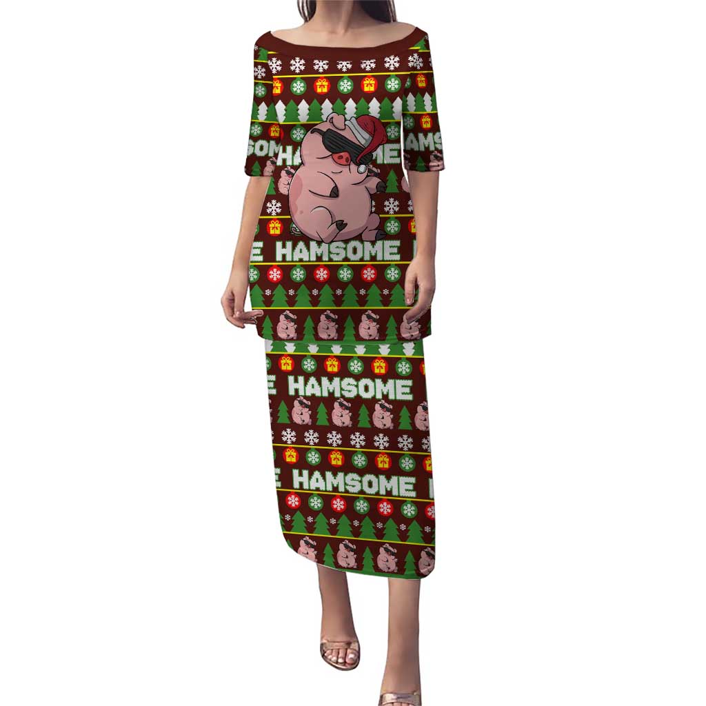 Hamsome Cute Pig Christmas Puletasi Xmas Holiday Patterns - Wonder Print Shop