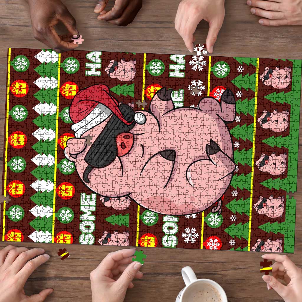 Hamsome Cute Pig Christmas Puzzle Xmas Holiday Patterns - Wonder Print Shop