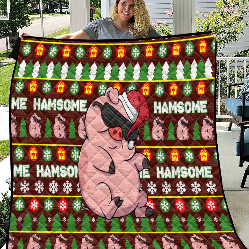Hamsome Cute Pig Christmas Quilt Xmas Holiday Patterns - Wonder Print Shop