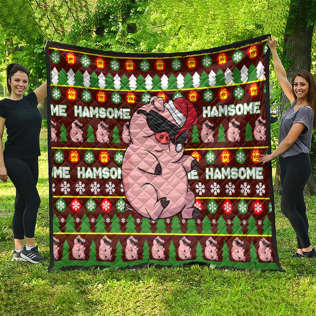 Hamsome Cute Pig Christmas Quilt Xmas Holiday Patterns - Wonder Print Shop