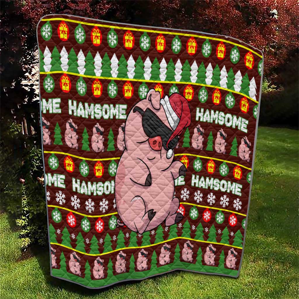 Hamsome Cute Pig Christmas Quilt Xmas Holiday Patterns - Wonder Print Shop