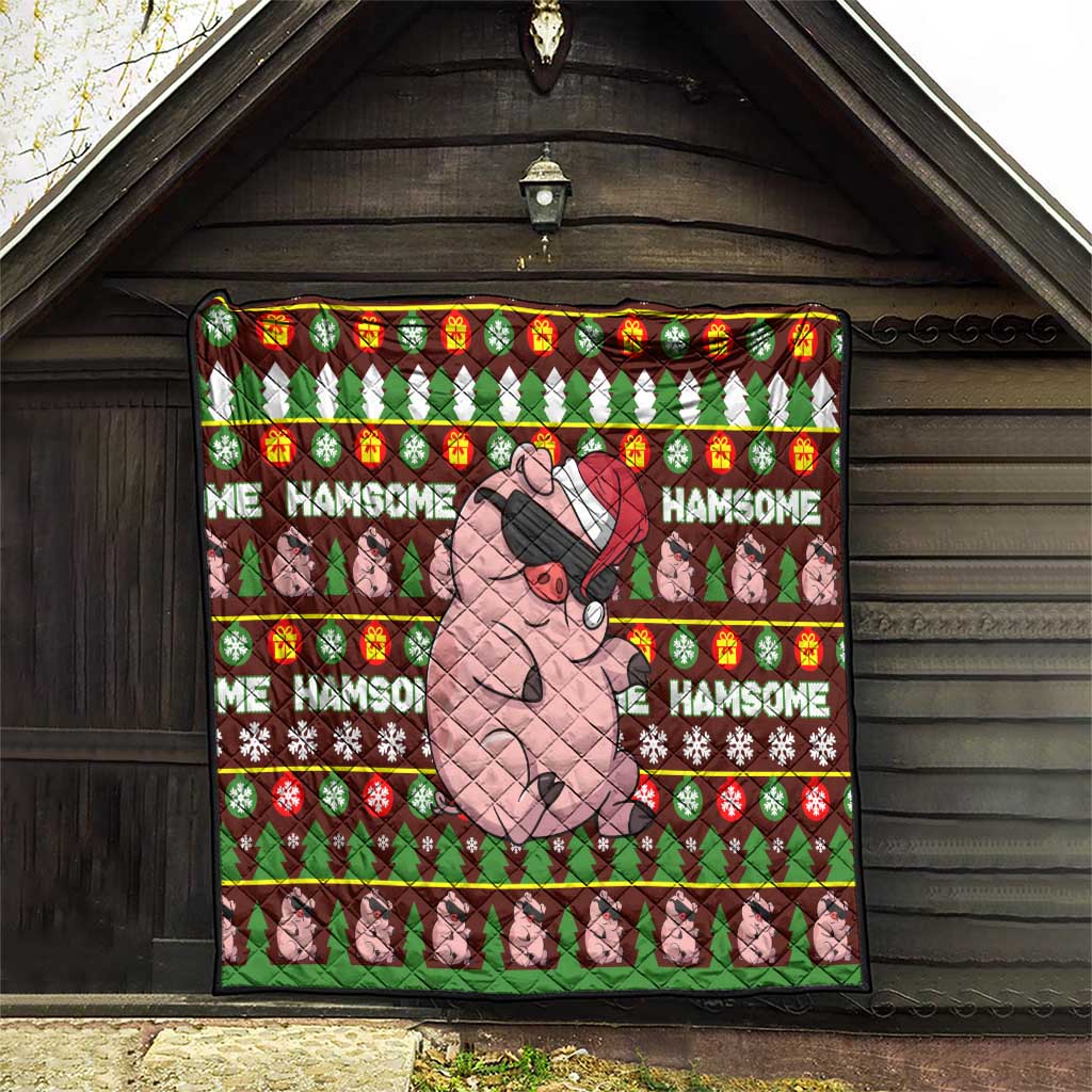 Hamsome Cute Pig Christmas Quilt Xmas Holiday Patterns - Wonder Print Shop