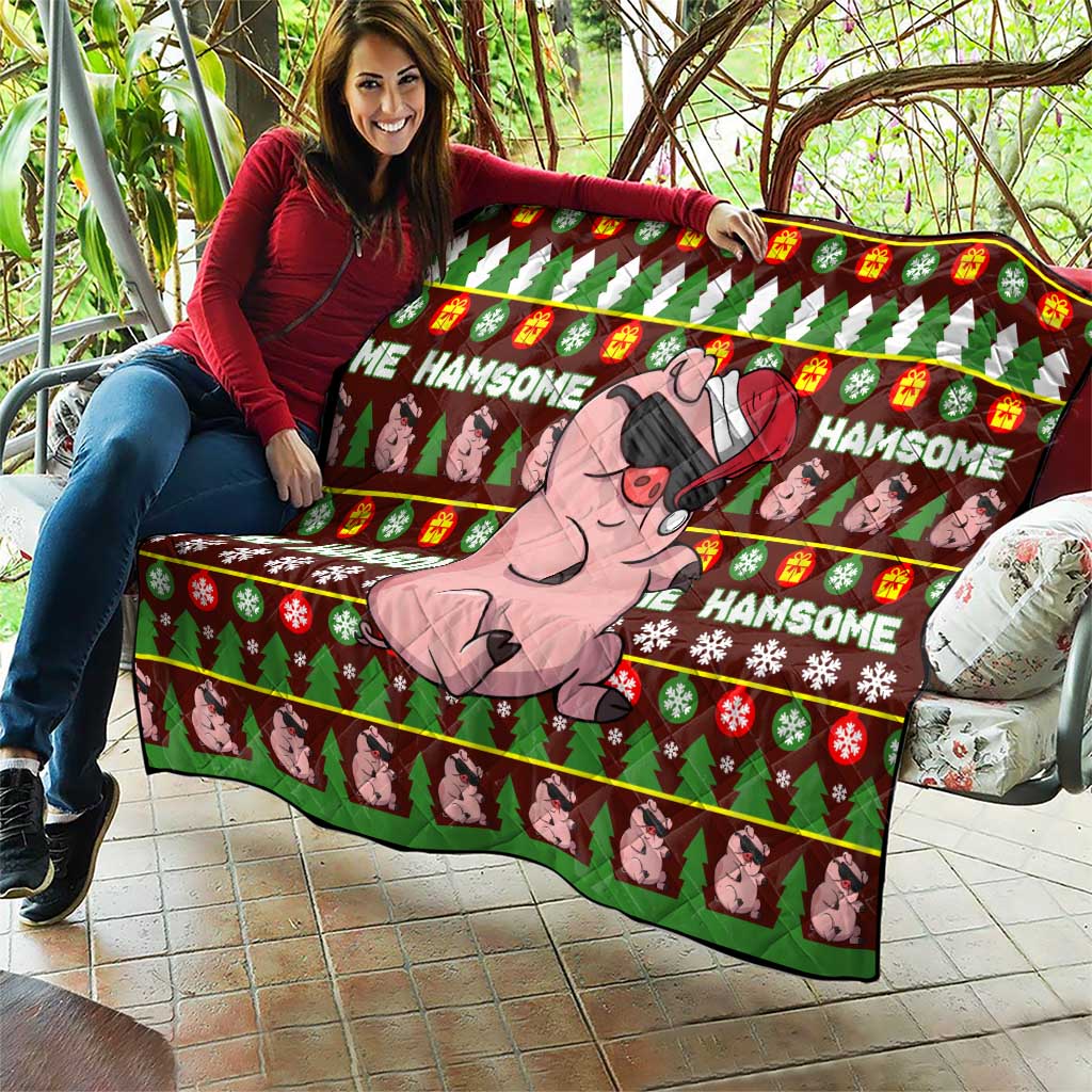 Hamsome Cute Pig Christmas Quilt Xmas Holiday Patterns - Wonder Print Shop