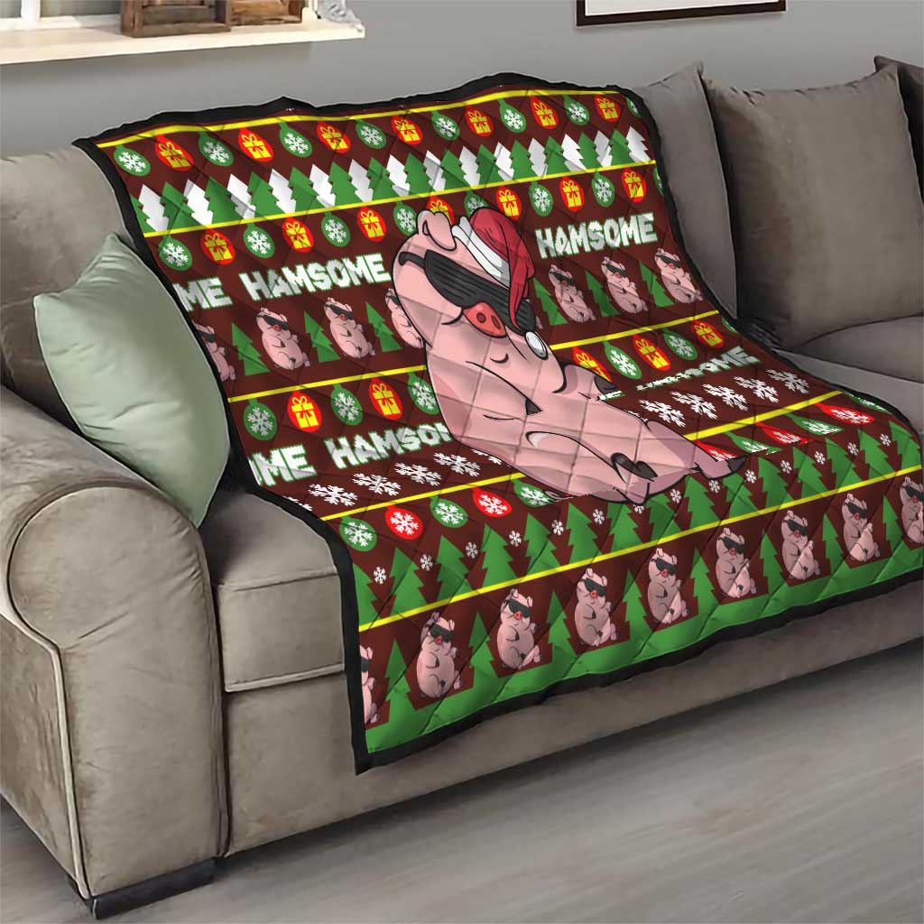 Hamsome Cute Pig Christmas Quilt Xmas Holiday Patterns - Wonder Print Shop