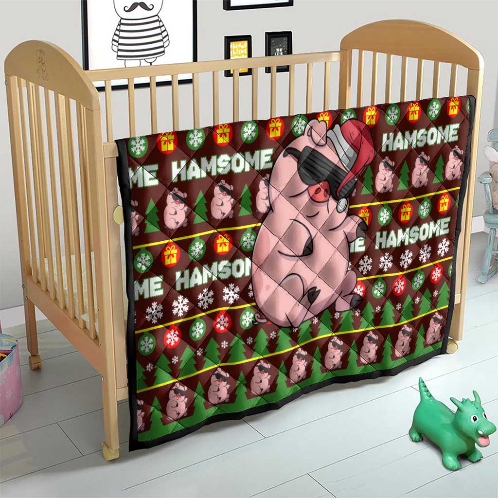 Hamsome Cute Pig Christmas Quilt Xmas Holiday Patterns - Wonder Print Shop