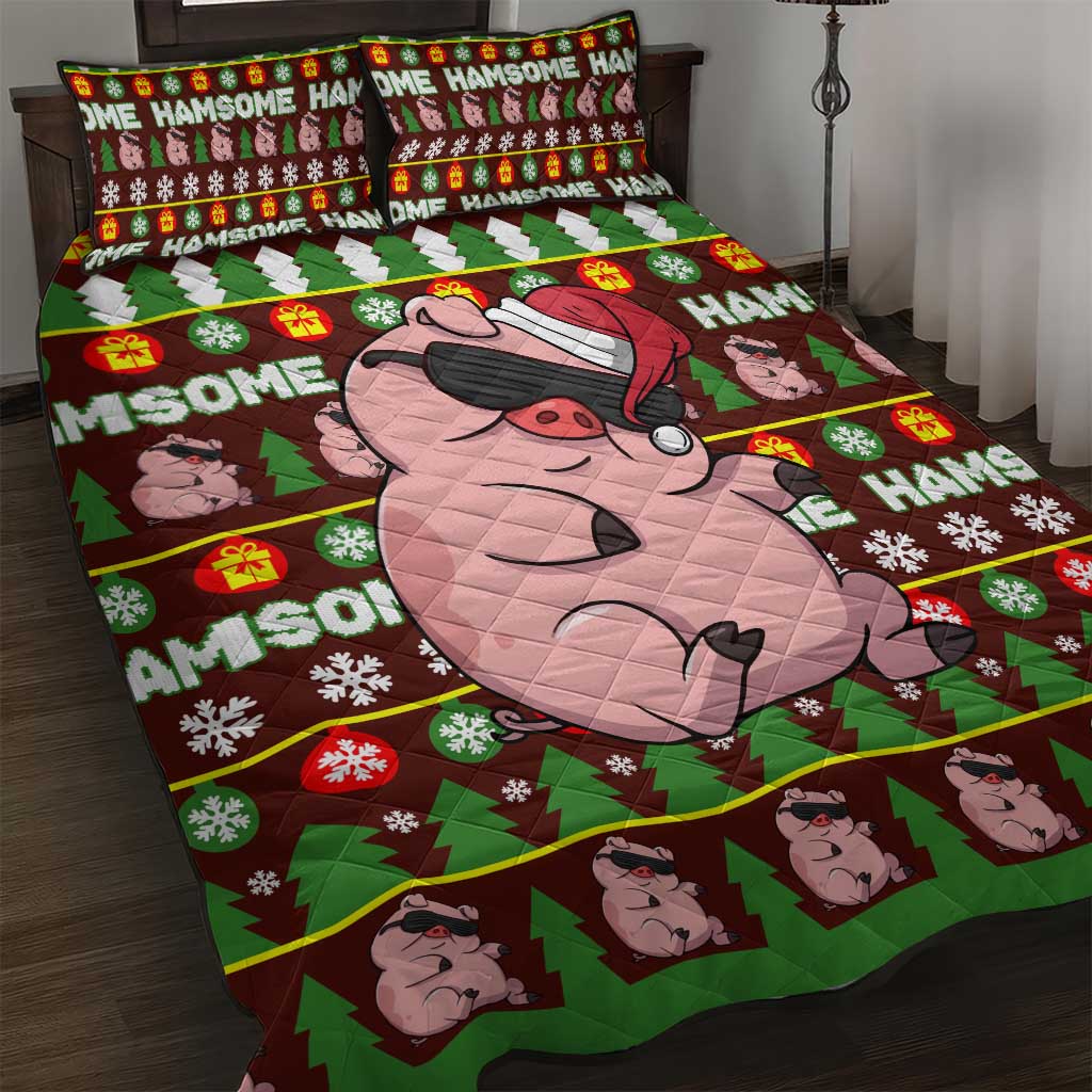 Hamsome Cute Pig Christmas Quilt Bed Set Xmas Holiday Patterns - Wonder Print Shop