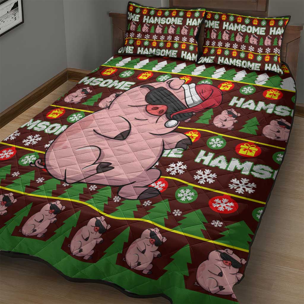 Hamsome Cute Pig Christmas Quilt Bed Set Xmas Holiday Patterns - Wonder Print Shop