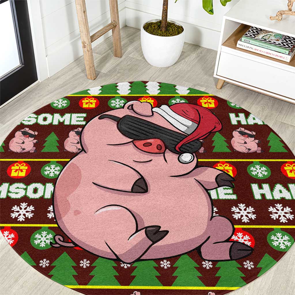 Hamsome Cute Pig Christmas Round Carpet Xmas Holiday Patterns - Wonder Print Shop