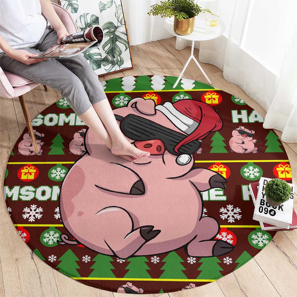 Hamsome Cute Pig Christmas Round Carpet Xmas Holiday Patterns - Wonder Print Shop