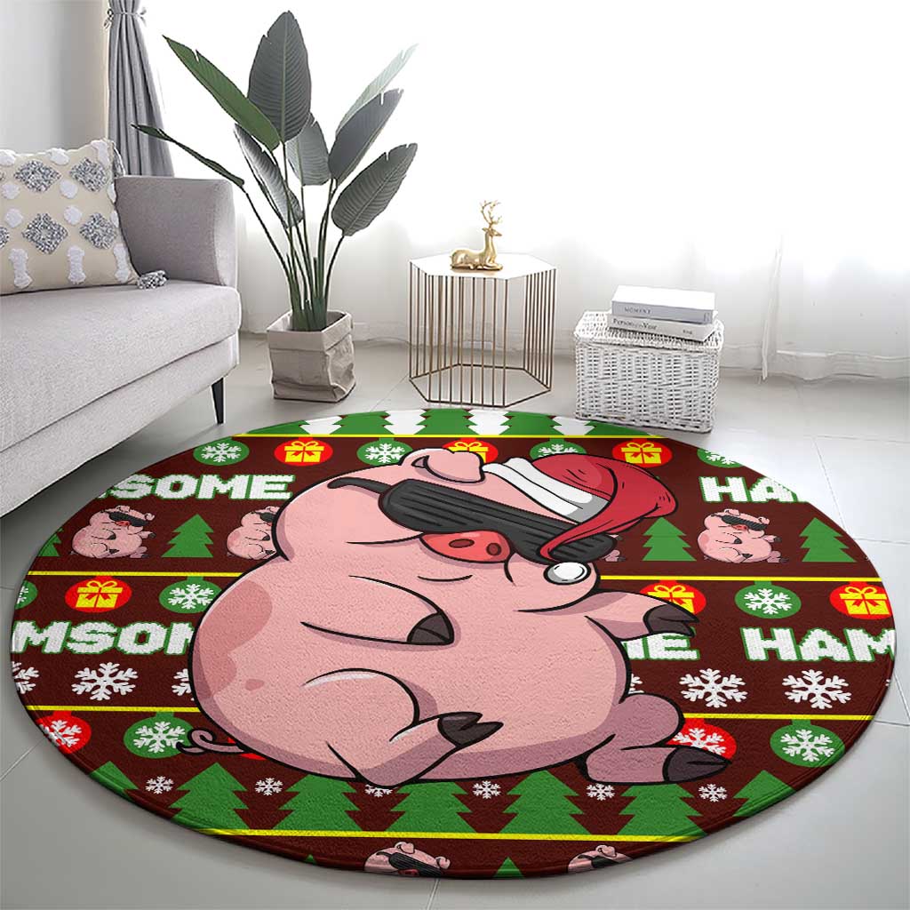 Hamsome Cute Pig Christmas Round Carpet Xmas Holiday Patterns - Wonder Print Shop