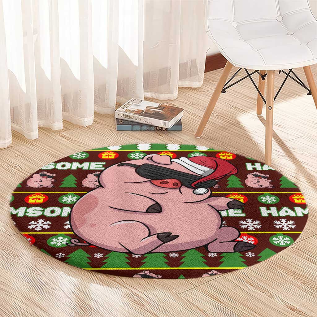 Hamsome Cute Pig Christmas Round Carpet Xmas Holiday Patterns - Wonder Print Shop