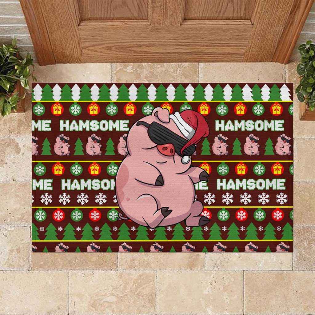 Hamsome Cute Pig Christmas Rubber Doormat Xmas Holiday Patterns - Wonder Print Shop
