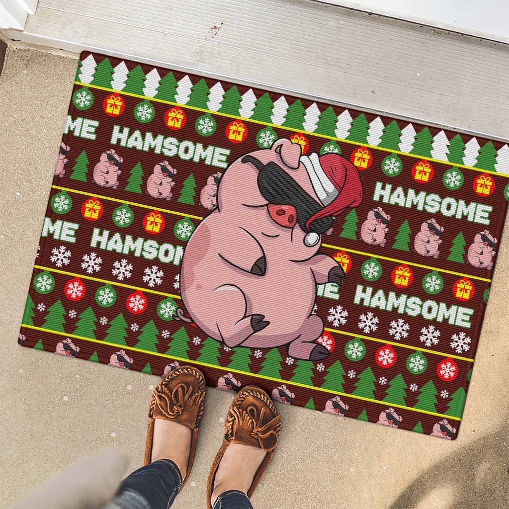Hamsome Cute Pig Christmas Rubber Doormat Xmas Holiday Patterns - Wonder Print Shop