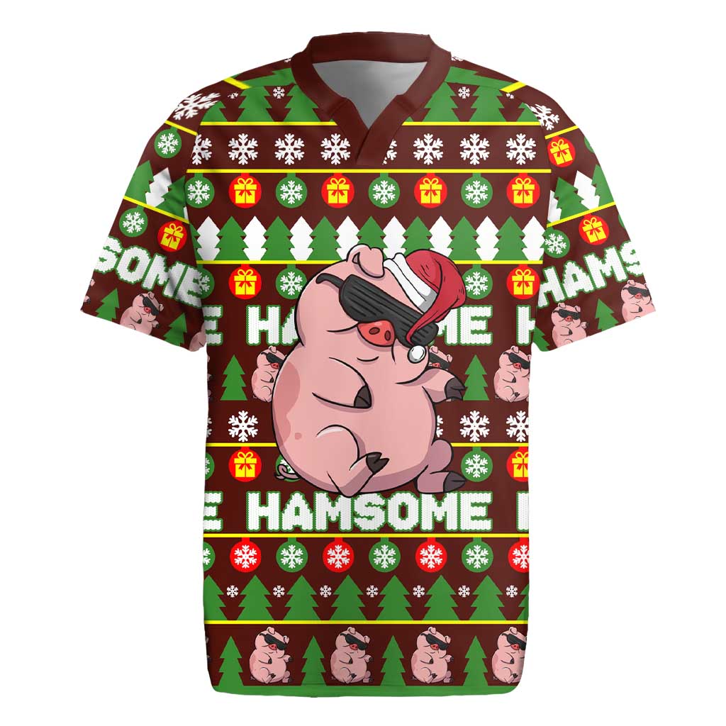 Hamsome Cute Pig Christmas Rugby Jersey Xmas Holiday Patterns - Wonder Print Shop