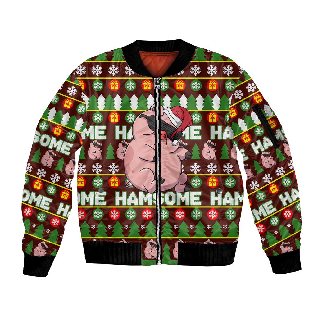 Hamsome Cute Pig Christmas Sleeve Zip Bomber Jacket Xmas Holiday Patterns - Wonder Print Shop