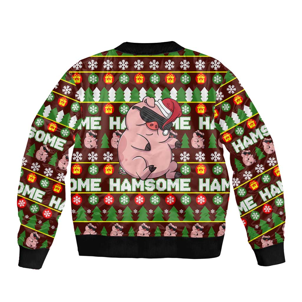 Hamsome Cute Pig Christmas Sleeve Zip Bomber Jacket Xmas Holiday Patterns - Wonder Print Shop