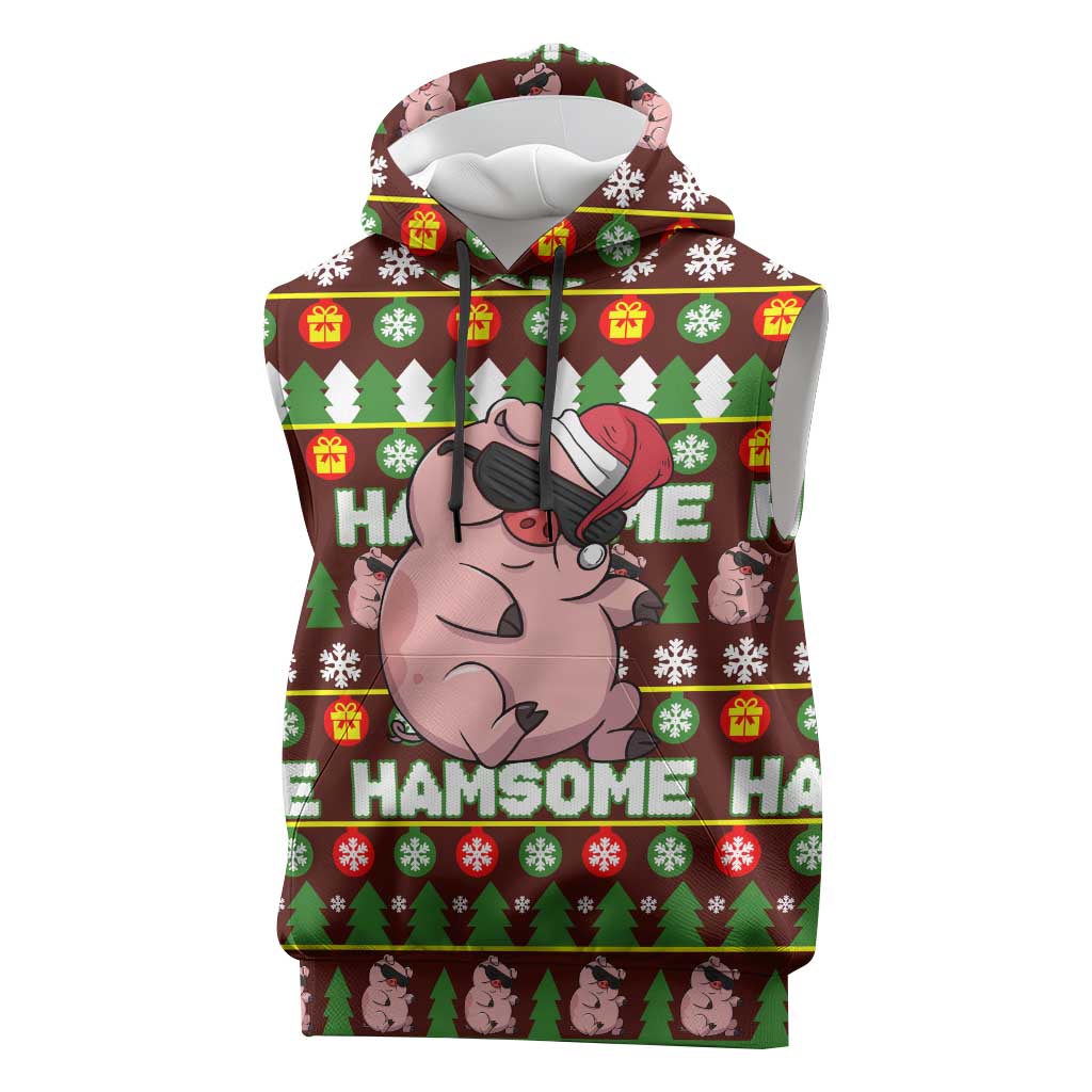 Hamsome Cute Pig Christmas Sleeveless Hoodie Xmas Holiday Patterns - Wonder Print Shop