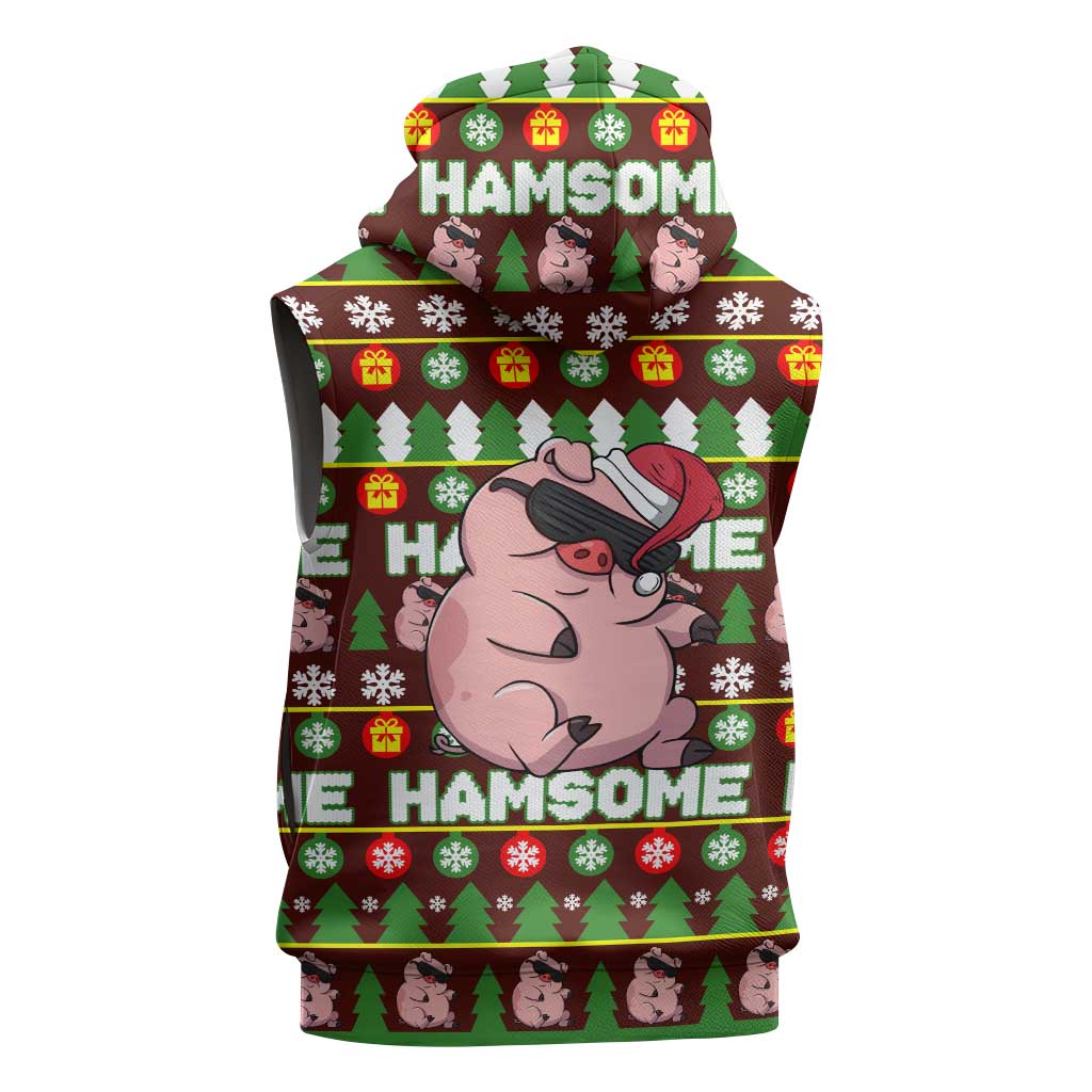 Hamsome Cute Pig Christmas Sleeveless Hoodie Xmas Holiday Patterns - Wonder Print Shop