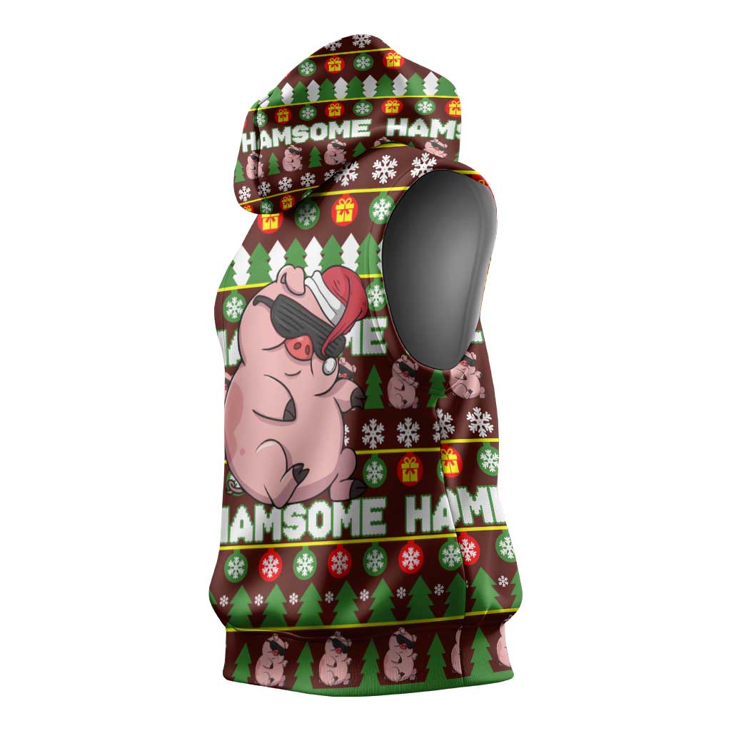 Hamsome Cute Pig Christmas Sleeveless Hoodie Xmas Holiday Patterns - Wonder Print Shop