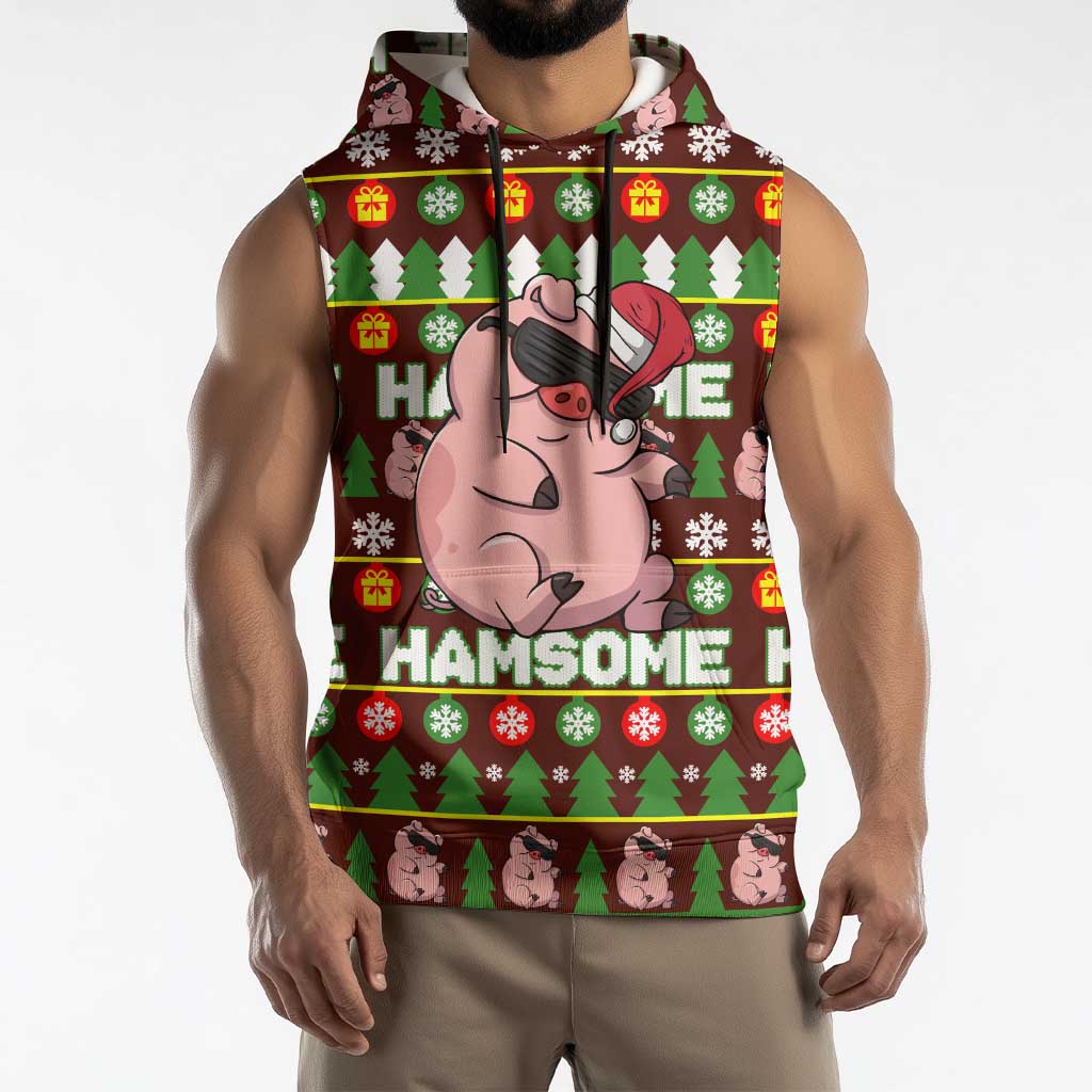 Hamsome Cute Pig Christmas Sleeveless Hoodie Xmas Holiday Patterns - Wonder Print Shop