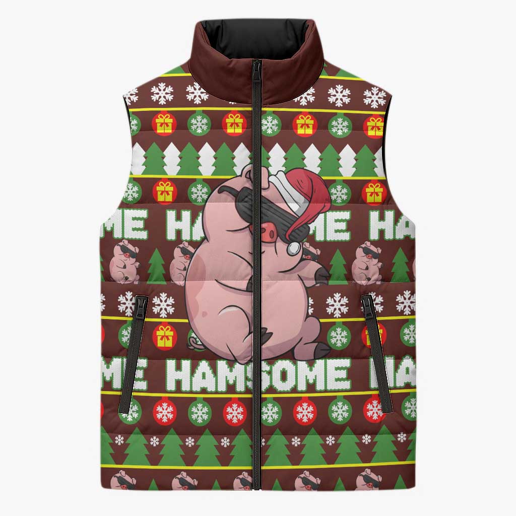 Hamsome Cute Pig Christmas Sleeveless Puffer Jacket Xmas Holiday Patterns - Wonder Print Shop