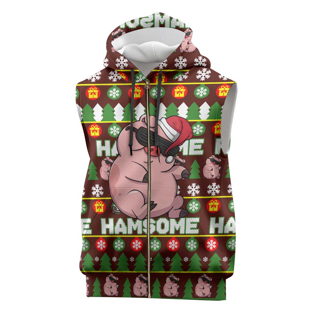 Hamsome Cute Pig Christmas Sleeveless Zip Hoodie Xmas Holiday Patterns - Wonder Print Shop