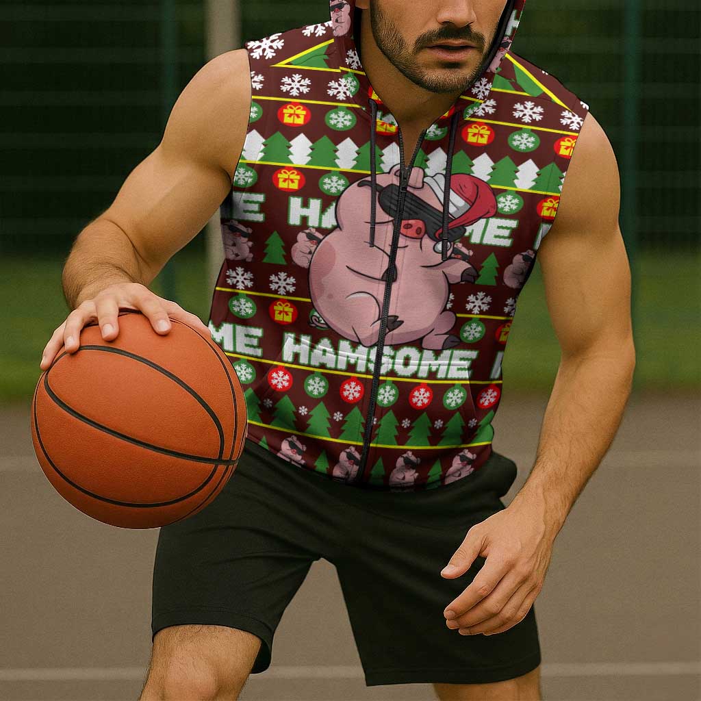 Hamsome Cute Pig Christmas Sleeveless Zip Hoodie Xmas Holiday Patterns - Wonder Print Shop