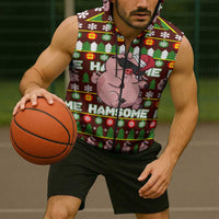 Hamsome Cute Pig Christmas Sleeveless Zip Hoodie Xmas Holiday Patterns - Wonder Print Shop
