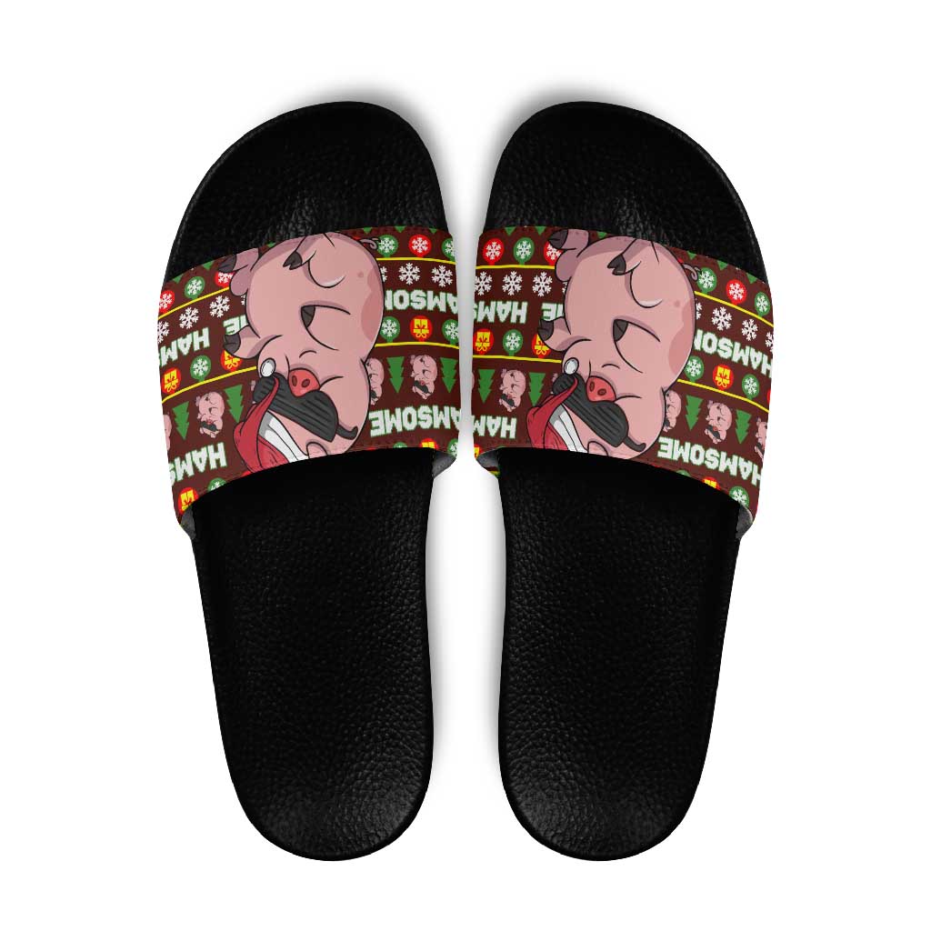 Hamsome Cute Pig Christmas Slide Sandals Xmas Holiday Patterns - Wonder Print Shop
