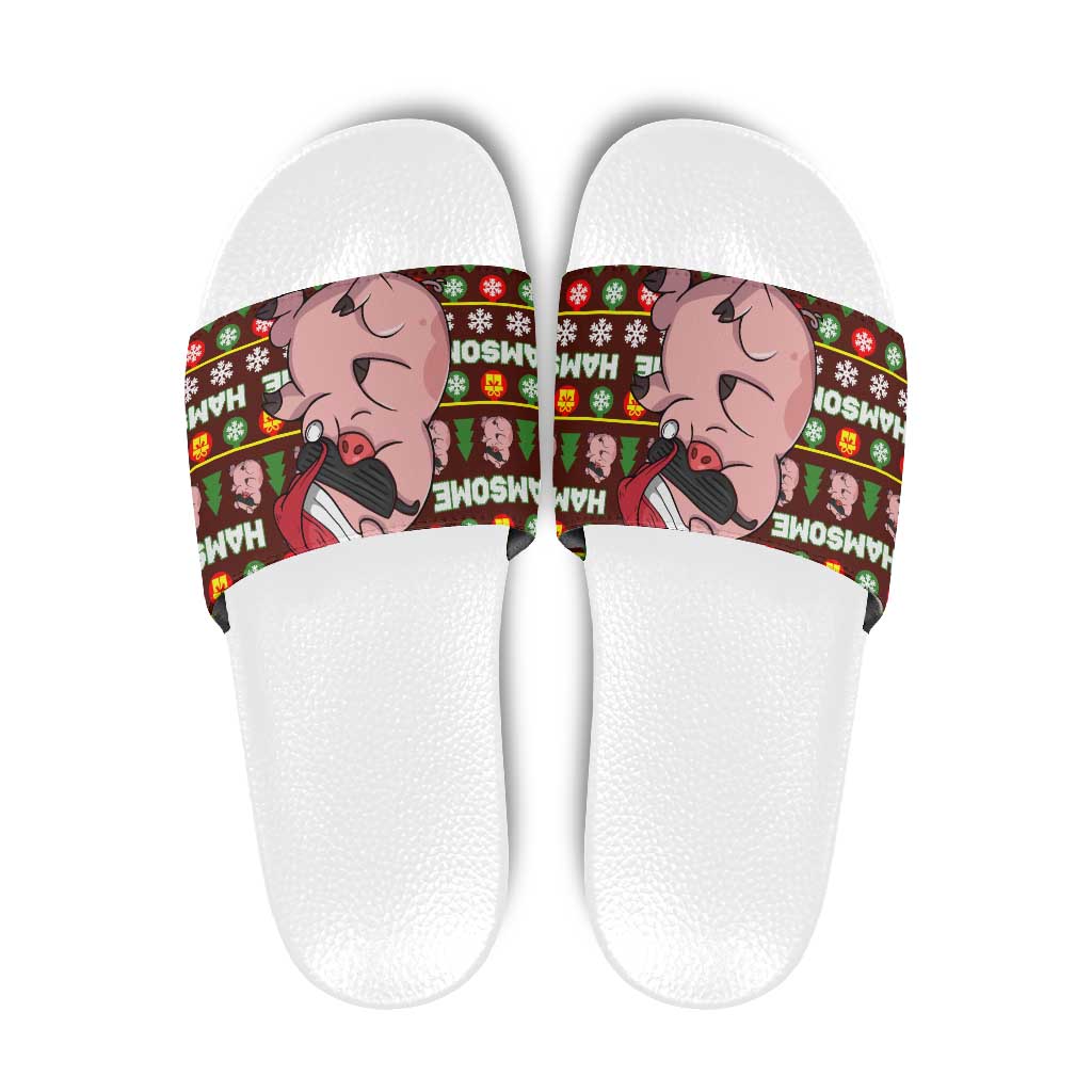 Hamsome Cute Pig Christmas Slide Sandals Xmas Holiday Patterns - Wonder Print Shop
