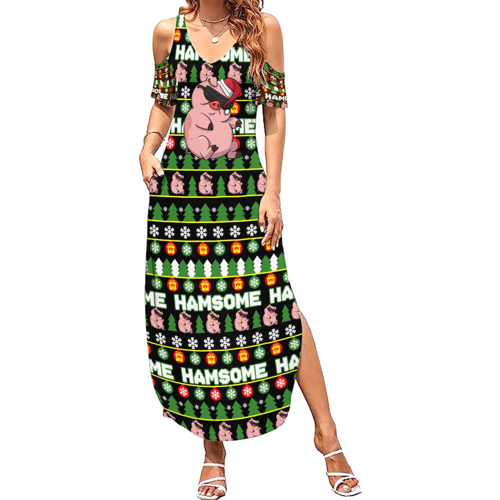 Hamsome Cute Pig Christmas Summer Maxi Dress Xmas Holiday Patterns - Wonder Print Shop
