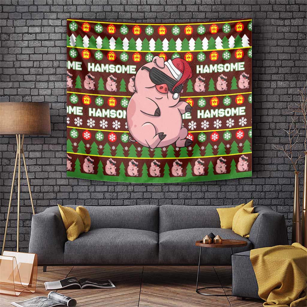 Hamsome Cute Pig Christmas Tapestry Xmas Holiday Patterns - Wonder Print Shop