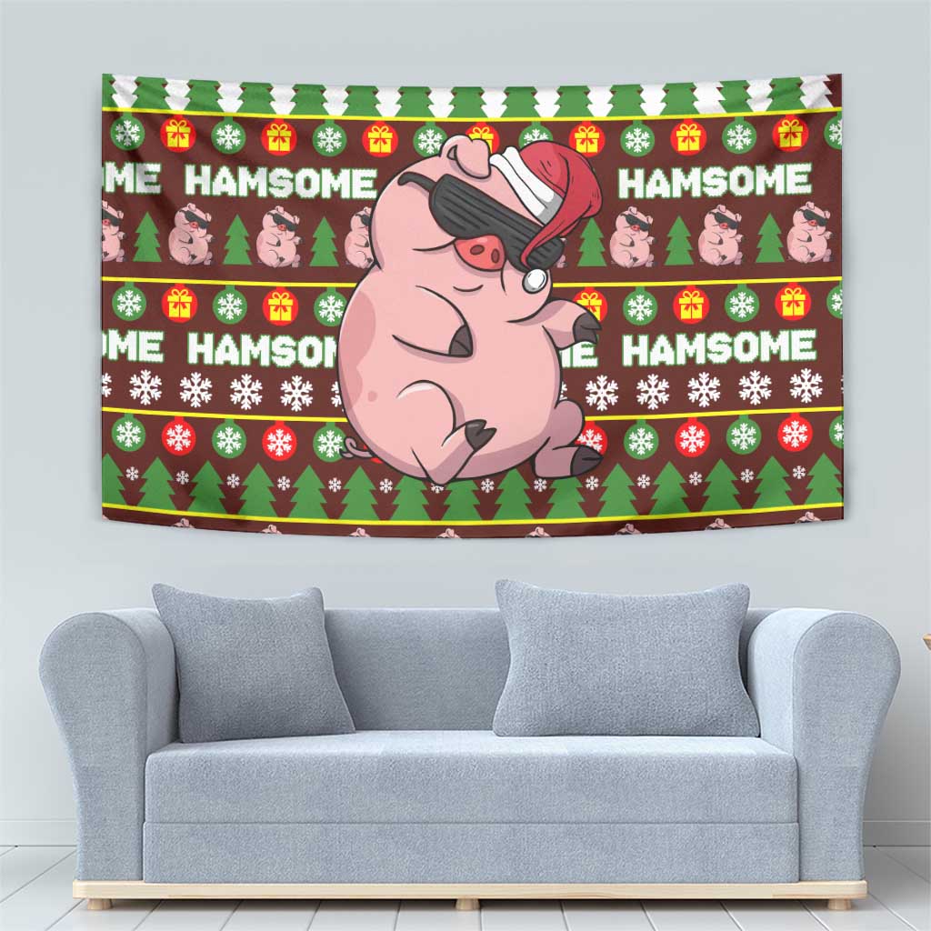 Hamsome Cute Pig Christmas Tapestry Xmas Holiday Patterns - Wonder Print Shop